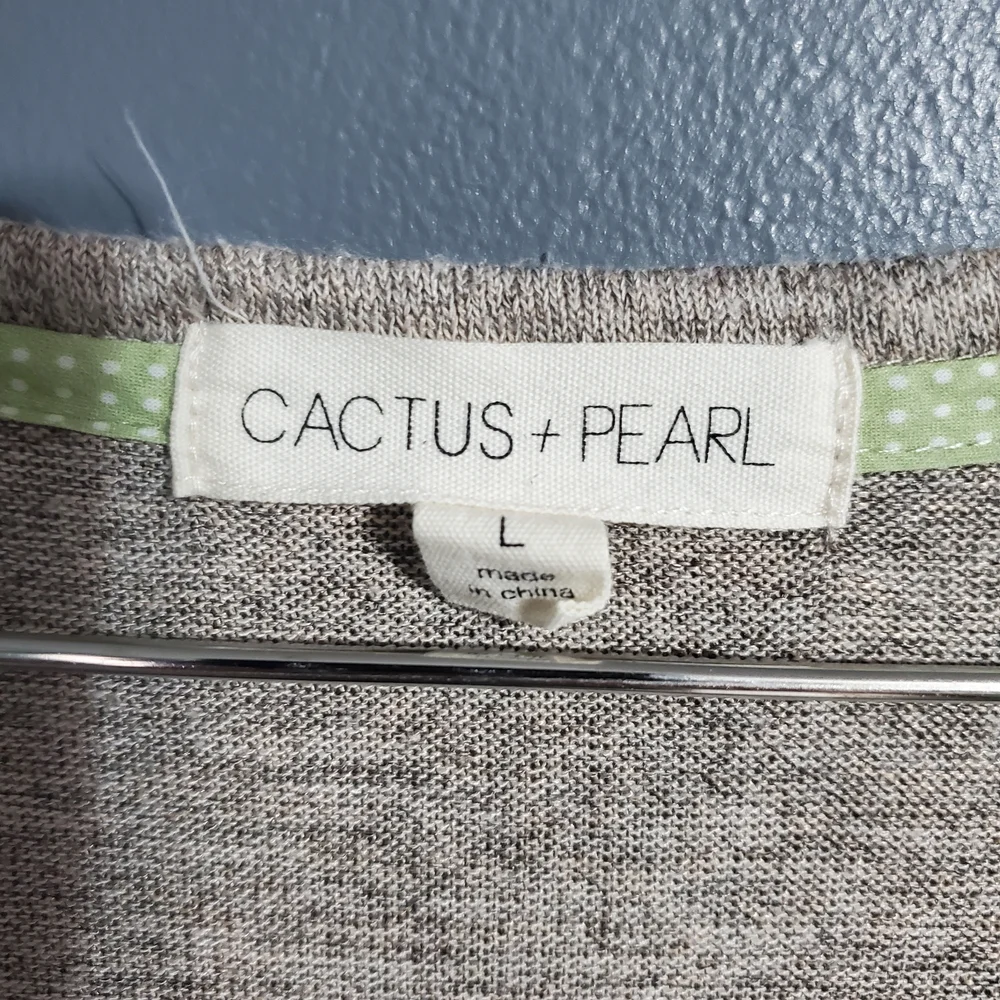Cactus + Pearl Taupe Knit Top with Sheep and Flower Applique with Half Sleeves - Picture 3 of 5